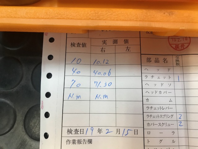東日トルクレンチ「MTQL70N」校正終了　バイクタイヤ交換東京モトフリーク2